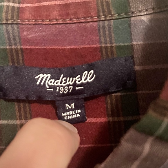 MADEWELL Men’s Stripe Colorblock Button Up Short Sleeve Shirt Sz M - Picture 2 of 3